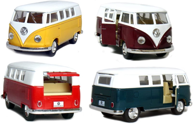 KiNSMART 1962 Volkswagen Classic Bus 1:32 Scale 5" Die Cast Metal Model Toy Van Pullback Acation (4 Set) - Image 1