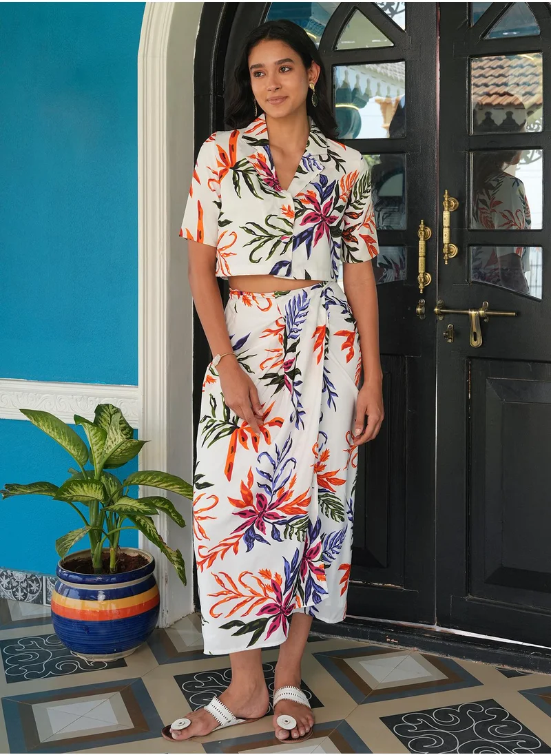  قصة Women's Daisy White Flowing Botanics Co-Ord Set