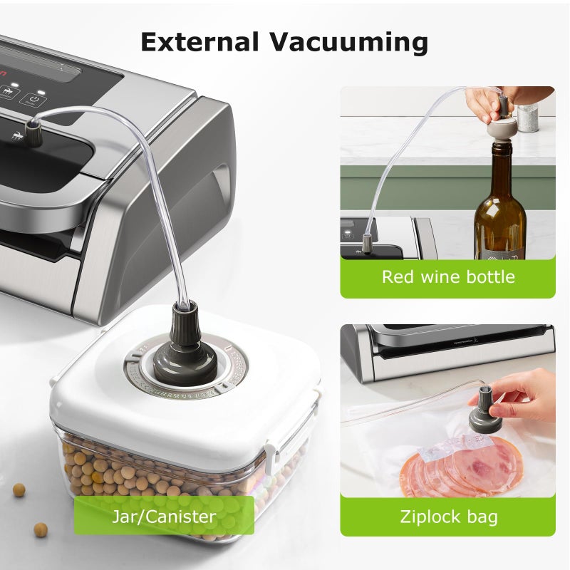 Bonsenkitchen Vacuum Sealer Machine, Powerful Low-Noise Food Vacuum Sealer, Globefish Technology for High-Speed Continuous Working (Full Silver) - Image 5