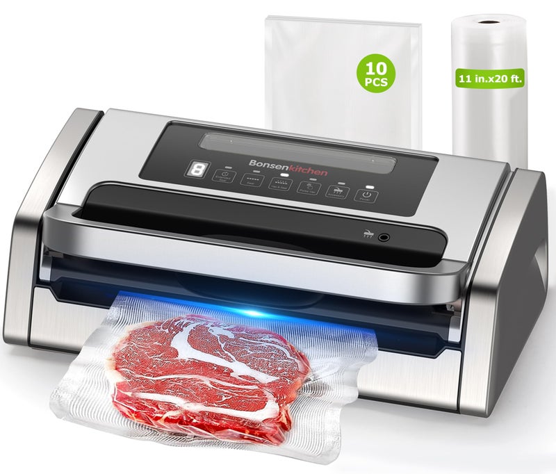 Bonsenkitchen Vacuum Sealer Machine, Powerful Low-Noise Food Vacuum Sealer, Globefish Technology for High-Speed Continuous Working (Full Silver) - Image 1