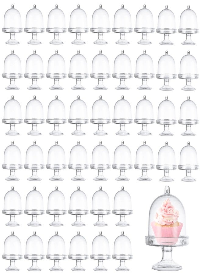 LOPYXBR 48 PCS 3.1 x 2.2 inch Clear Mini Cake Stand with Dome Lids Plastic Mini Cupcake Domes with Lids Clear Mini Plastic Cupcake Stand with Cover 3 Inch Mini Donut Domes for Desserts, Cake, Chocolate - Image 1