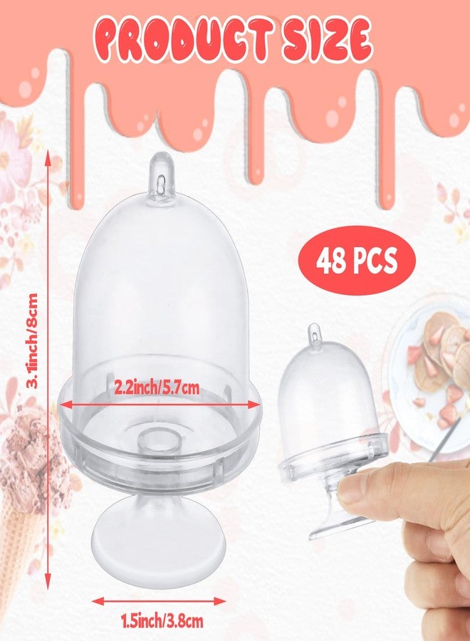 LOPYXBR 48 PCS 3.1 x 2.2 inch Clear Mini Cake Stand with Dome Lids Plastic Mini Cupcake Domes with Lids Clear Mini Plastic Cupcake Stand with Cover 3 Inch Mini Donut Domes for Desserts, Cake, Chocolate - Image 2