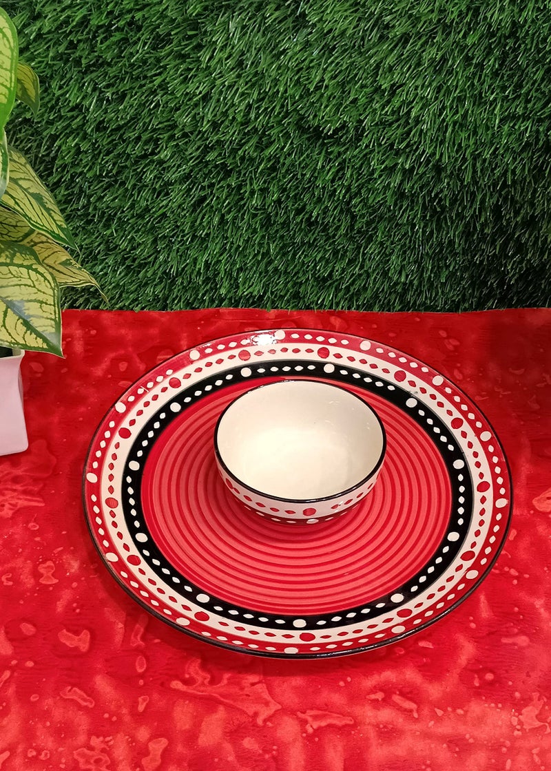 Caffeine Ceramic Handmade Red & Black Dot Combo Dinner Set (Set of 2) - Image 1