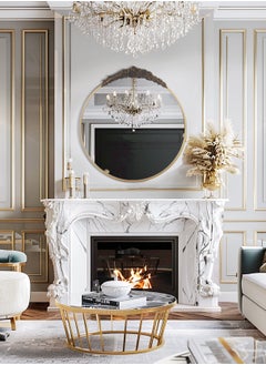 WISFOR Baroque Mirror Antique Wall Mirror 80 x 86.5cm Vintage Baroque Glam Round Mirror with Brass Metal Edge Frame Wall Mounted Mirror Decoration for Entryway Fireplace Living Room Hallway  - Image 3
