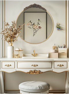 WISFOR Baroque Mirror Antique Wall Mirror 80 x 86.5cm Vintage Baroque Glam Round Mirror with Brass Metal Edge Frame Wall Mounted Mirror Decoration for Entryway Fireplace Living Room Hallway  - Image 5