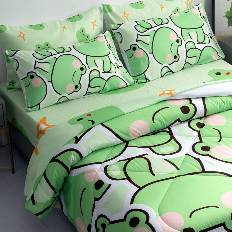 MUSOLEI MUSOLEI 7 Piece Frog Comforter Set for Kids Boys and Girls  Twin Size Bedding Set for All Seasons 1 Comforter 1 Flat Sheet 1 Fitted Sheet 4 Pillowcases 