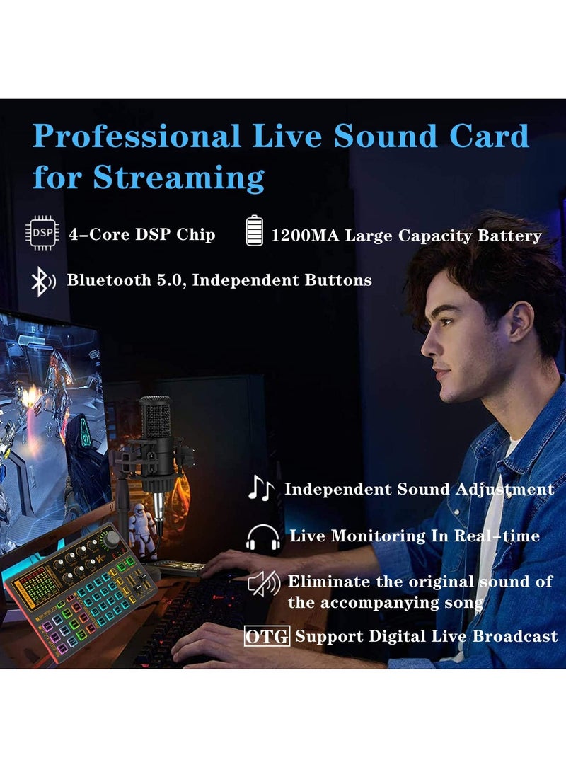 ميكسر صوت احترافي، بطاقة صوت K300 للبث المباشر وواجهة صوتية مع لوحة تحكم تحتوي على تأثيرات ميكسر DJ متعددة، مغير صوت وأضواء LED، مثالية للبث المباشر / التدوين الصوتي / الألعاب / التسجيل / يوتيوب / الكمبيوتر. - Image 3