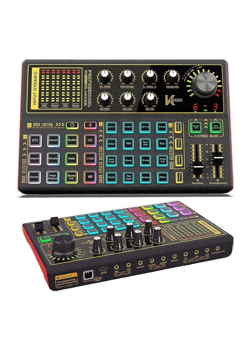 ميكسر صوت احترافي، بطاقة صوت K300 للبث المباشر وواجهة صوتية مع لوحة تحكم تحتوي على تأثيرات ميكسر DJ متعددة، مغير صوت وأضواء LED، مثالية للبث المباشر / التدوين الصوتي / الألعاب / التسجيل / يوتيوب / الكمبيوتر. - Image 1