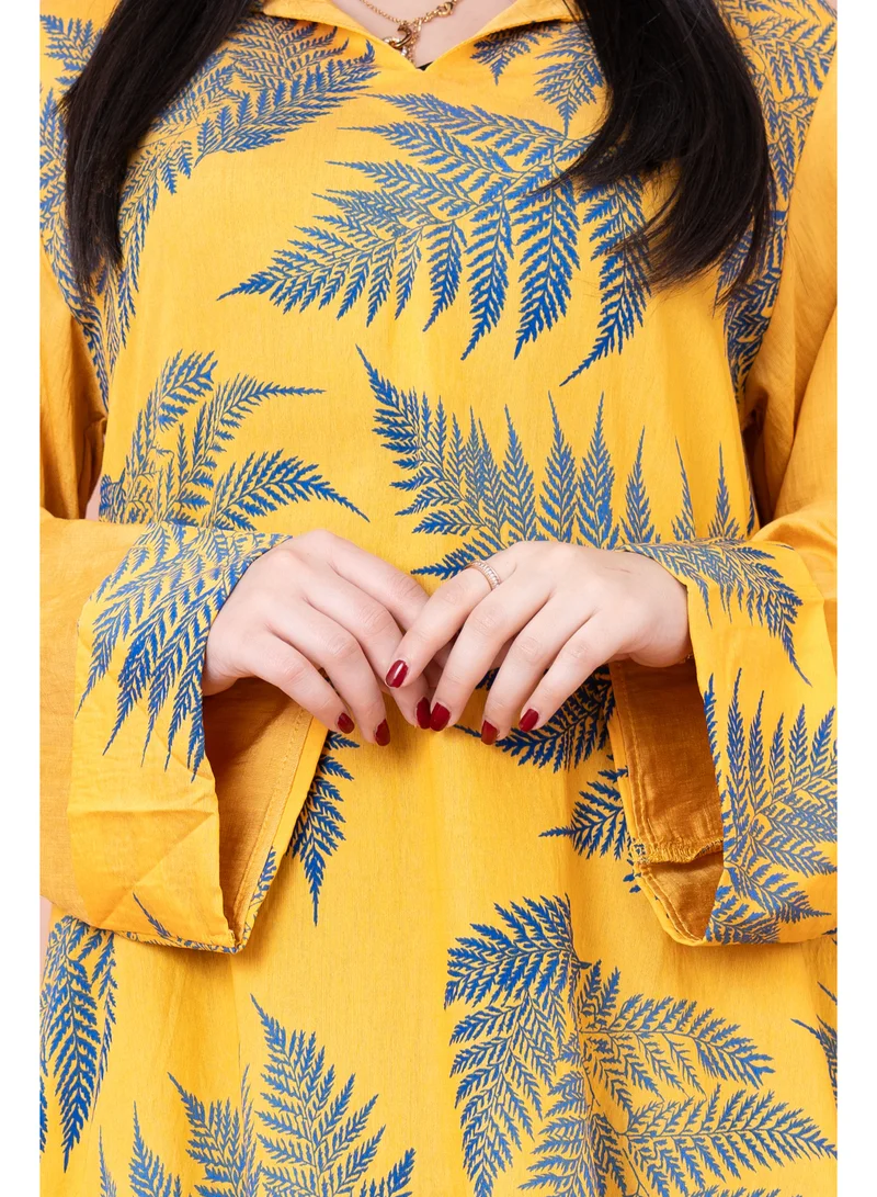IKKXA Hooded Leaf Print Jalabiya
