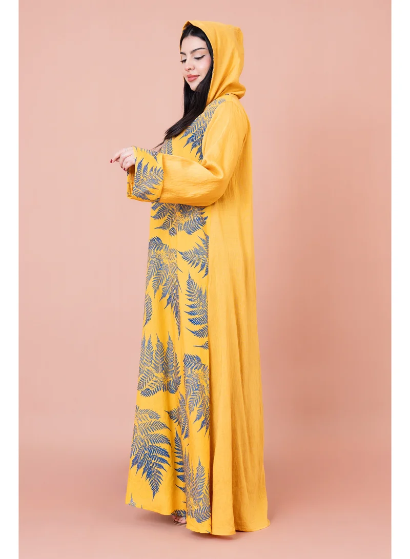 IKKXA Hooded Leaf Print Jalabiya