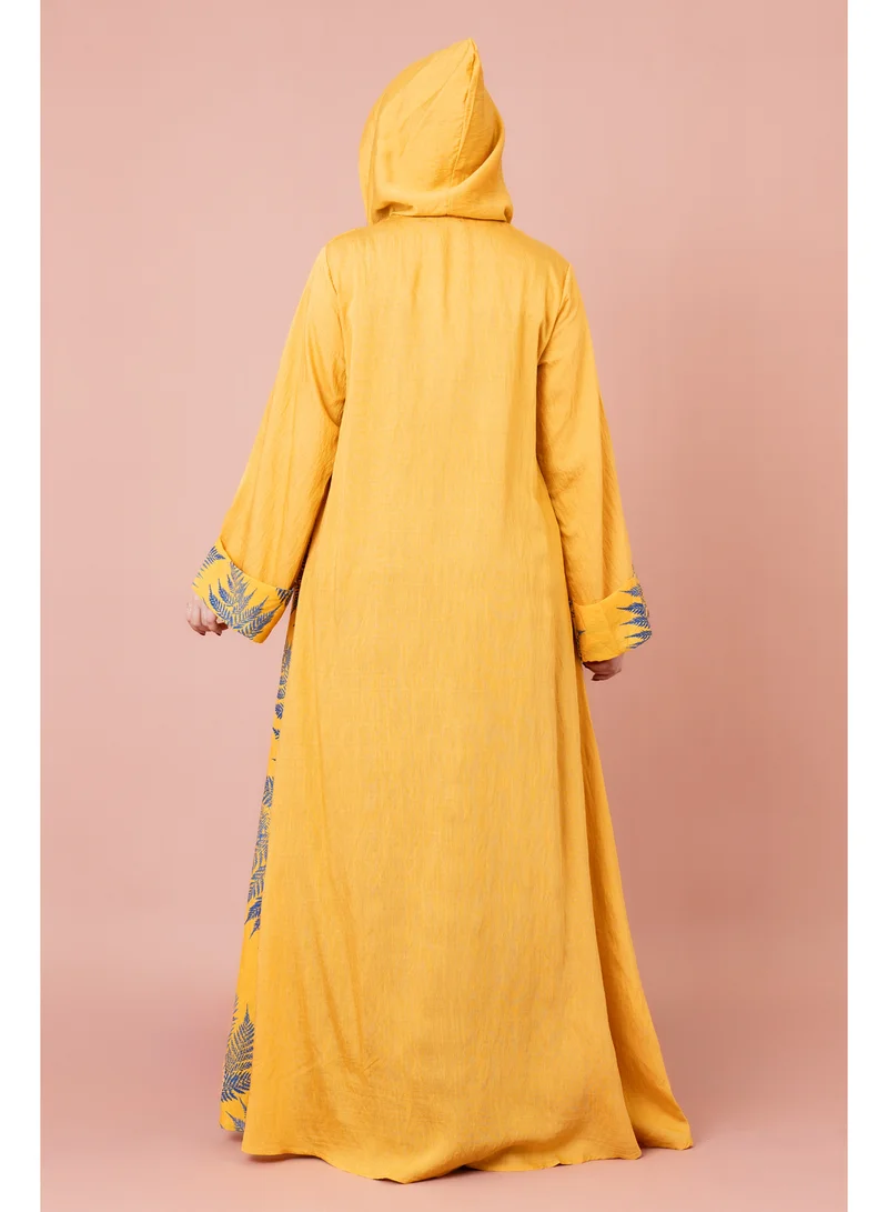 IKKXA Hooded Leaf Print Jalabiya