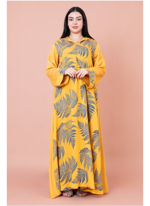 Hooded Leaf Print Jalabiya