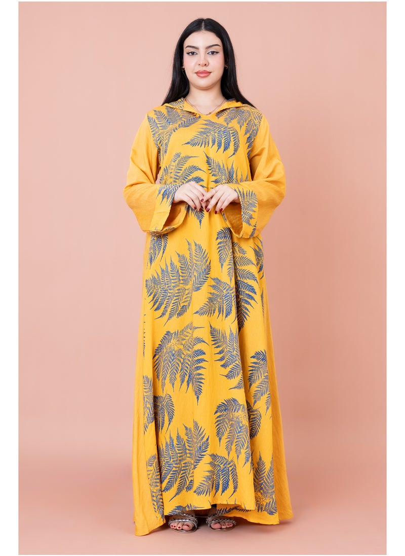 IKKXA Hooded Leaf Print Jalabiya  - Image 1