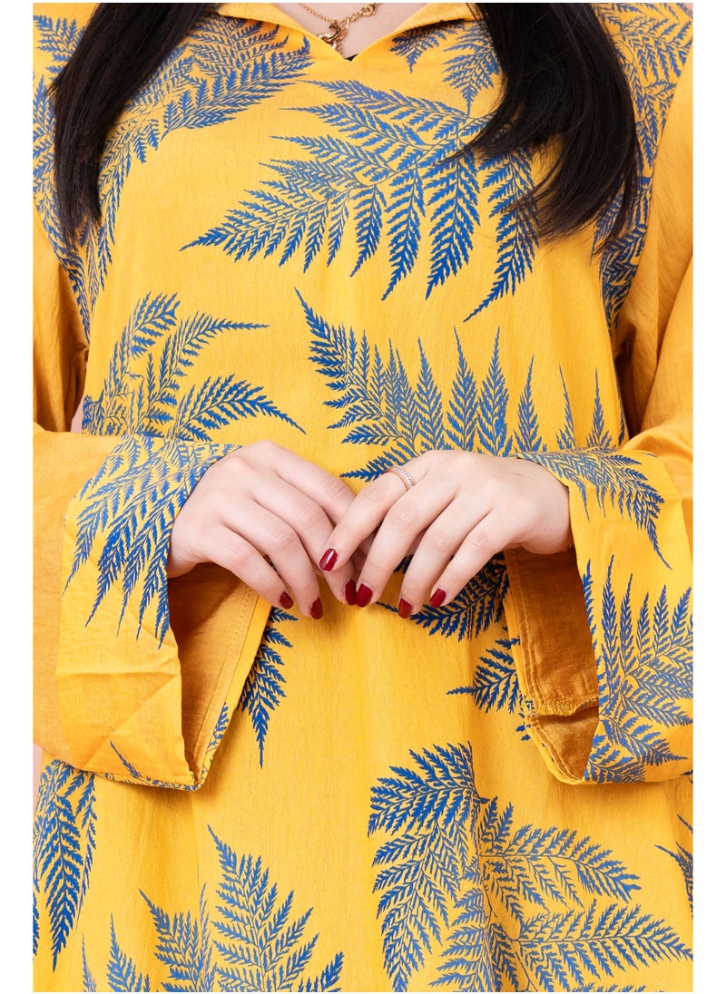 IKKXA Hooded Leaf Print Jalabiya  - Image 4