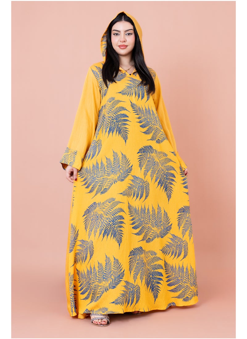 IKKXA Hooded Leaf Print Jalabiya  - Image 5