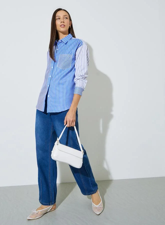 Styli Blue Striped Oversized Shirt