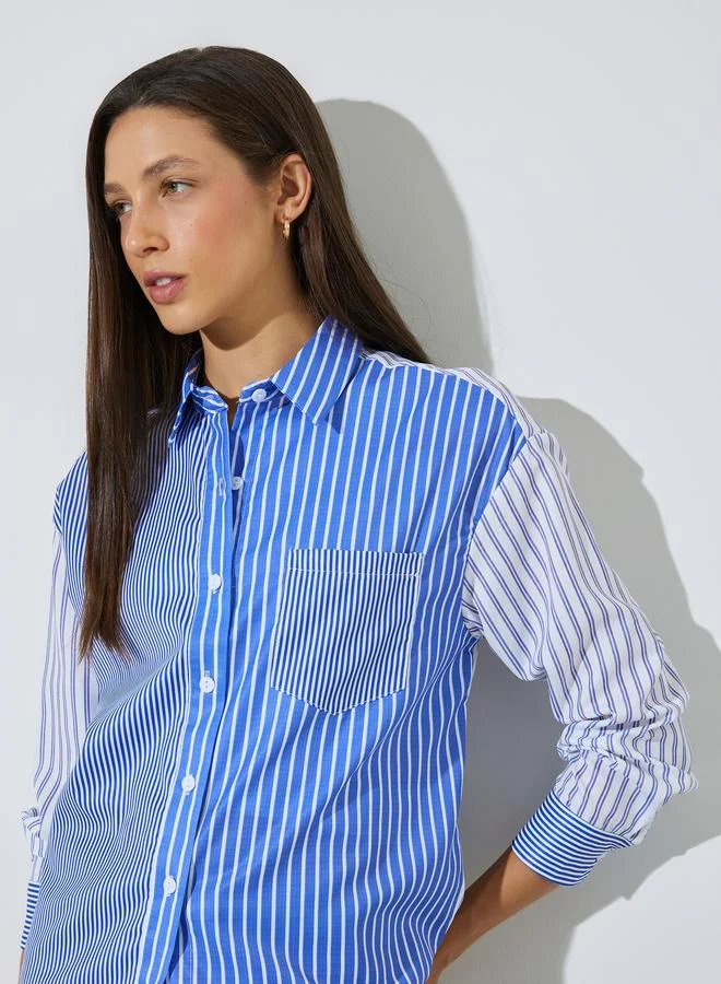 Styli Blue Striped Oversized Shirt
