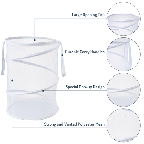 Seiritex Mesh Popup Laundry Hamper 115L Collapsible Laundry Basket Extra Large Capacity Foldable Clothing Storage Basket with Handles No Lid 26 H x 18 W x 18 L (White) - Image 3