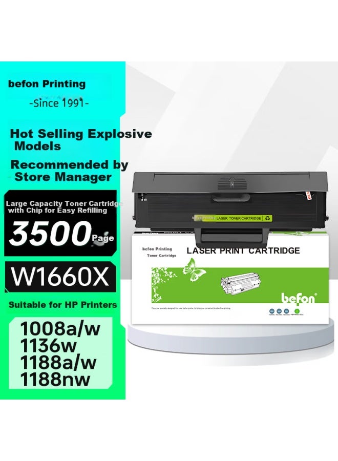 Befon W1660a Toner Cartridge Compatible With Hp 1136w, 1188w/nw/pnw Toner, 1008a/w Printer Toner Cartridge, High-capacity 166a Toner Cartridge - Image 4