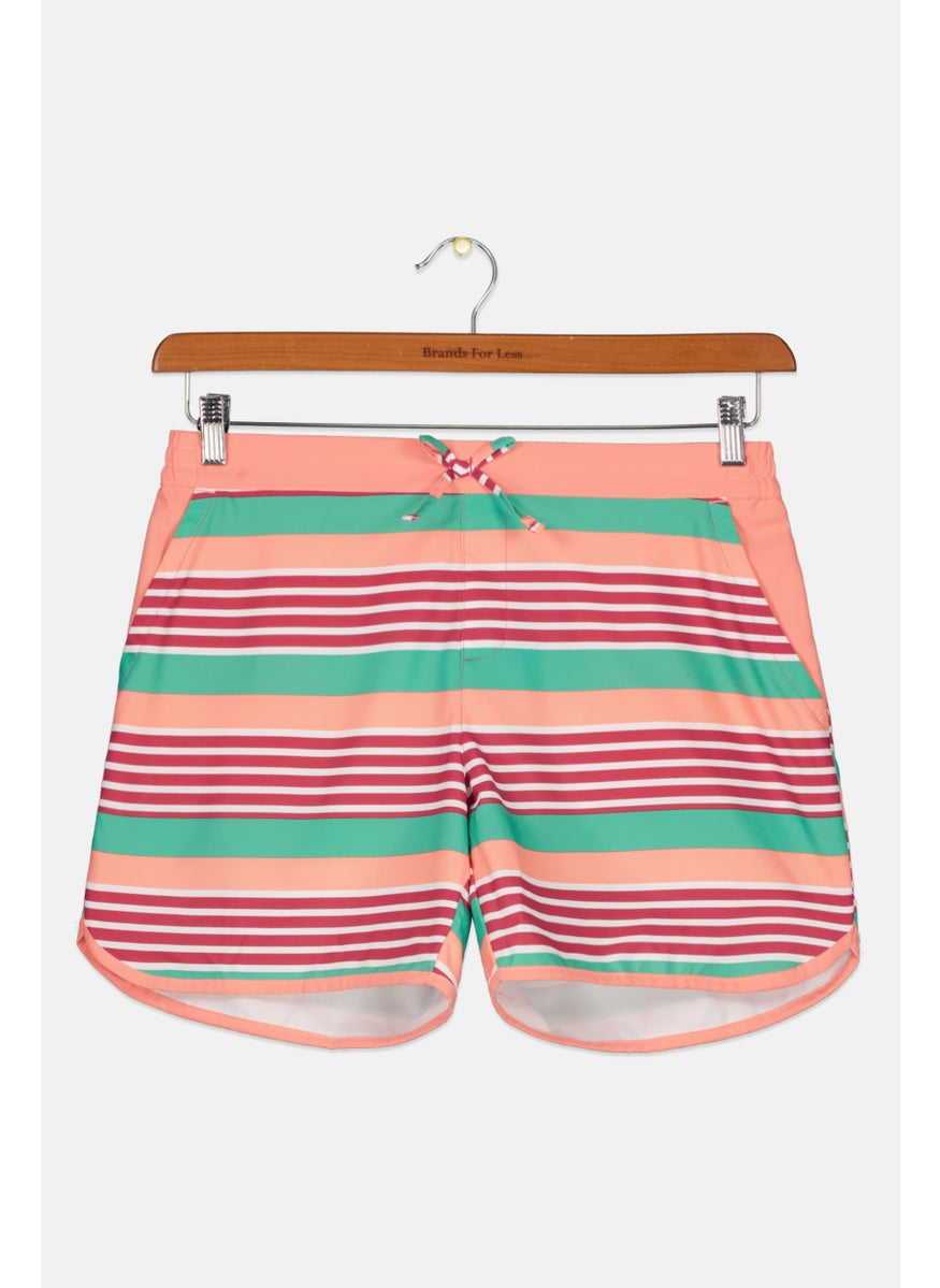 Columbia Kids Girl Stripe Swimwear Short, Coral Combo  - Image 1