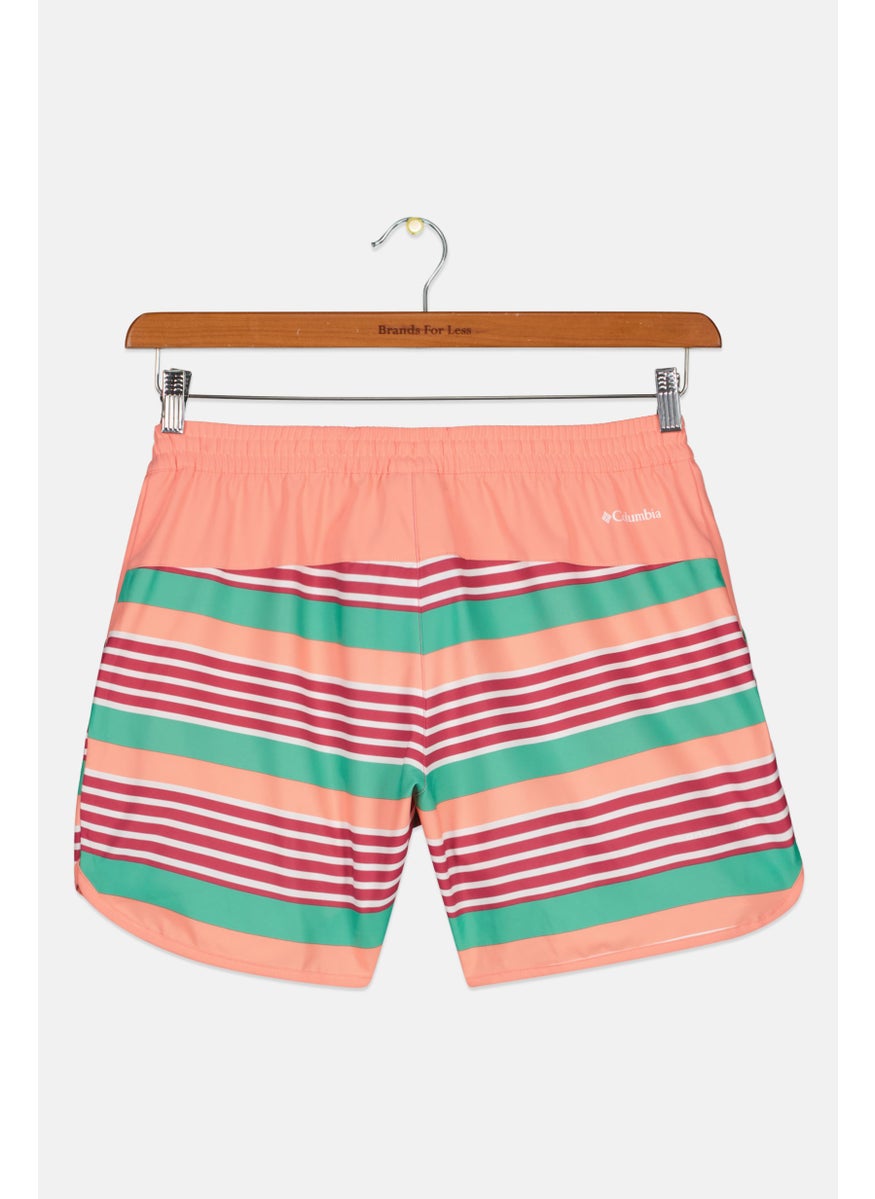 Columbia Kids Girl Stripe Swimwear Short, Coral Combo  - Image 2