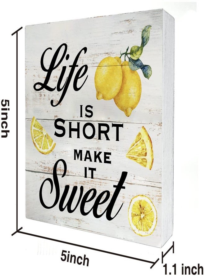 MAVOTEN Inspirational Quote Life is Short Make it Sweet Wood Box Sign Rustic Lemon Print Wooden Box Sign Farmhouse Home Kitchen Desk Shelf Decor (5 X 5 Inch) - Image 2