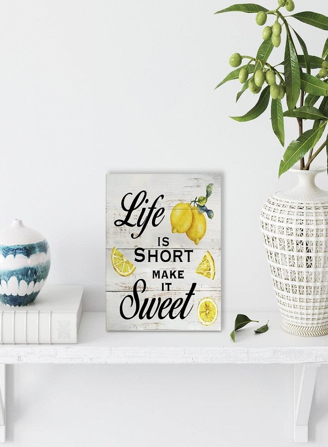 MAVOTEN Inspirational Quote Life is Short Make it Sweet Wood Box Sign Rustic Lemon Print Wooden Box Sign Farmhouse Home Kitchen Desk Shelf Decor (5 X 5 Inch) - Image 4