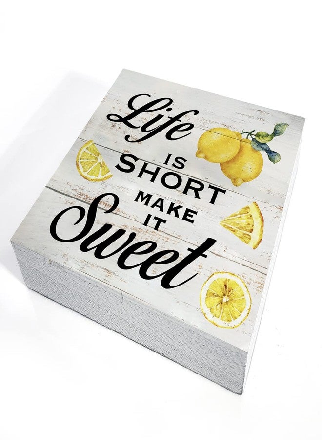 MAVOTEN Inspirational Quote Life is Short Make it Sweet Wood Box Sign Rustic Lemon Print Wooden Box Sign Farmhouse Home Kitchen Desk Shelf Decor (5 X 5 Inch) - Image 3