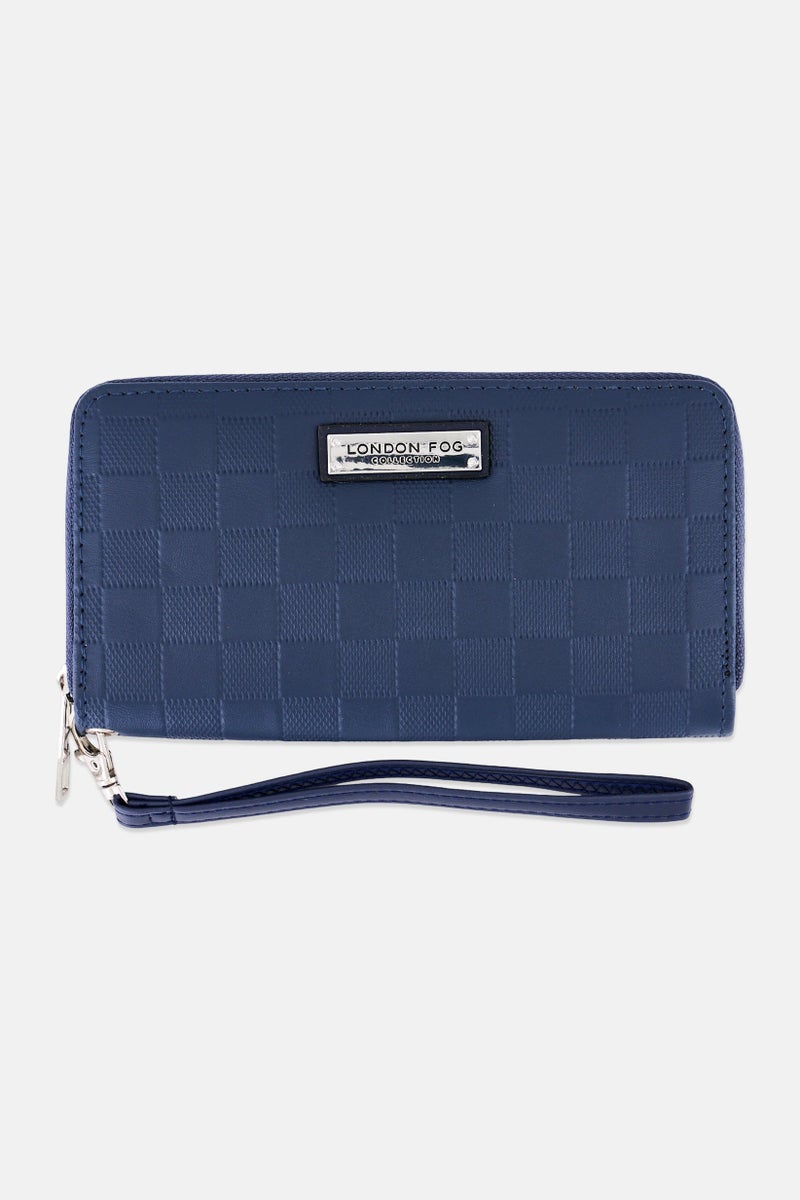 London Fog Women Dakota Brand Logo Single Zip Around Wallet, Navy - Image 1