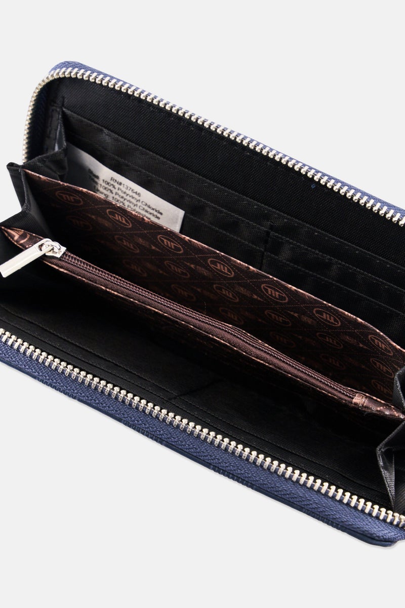 London Fog Women Dakota Brand Logo Single Zip Around Wallet, Navy - Image 3