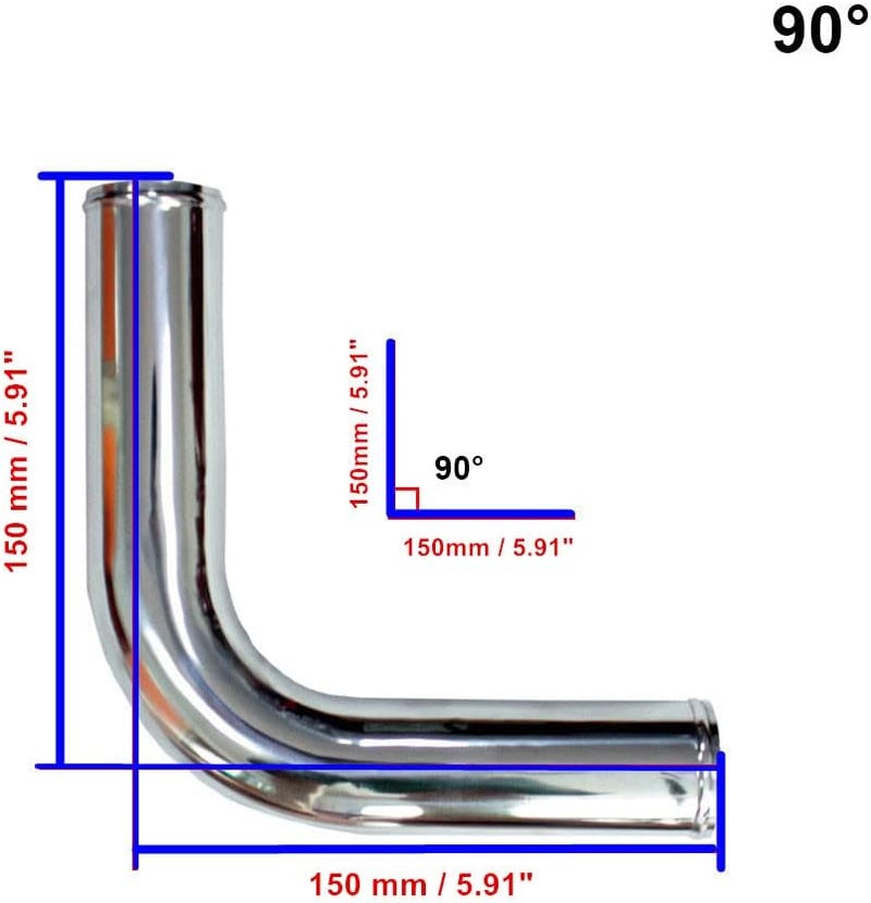 AotoKoop 4" (102mm) OD 90 Degree Aluminum Elbow Pipe with Beaded Ends, Polished 11.81" (300mm) Long - Image 3