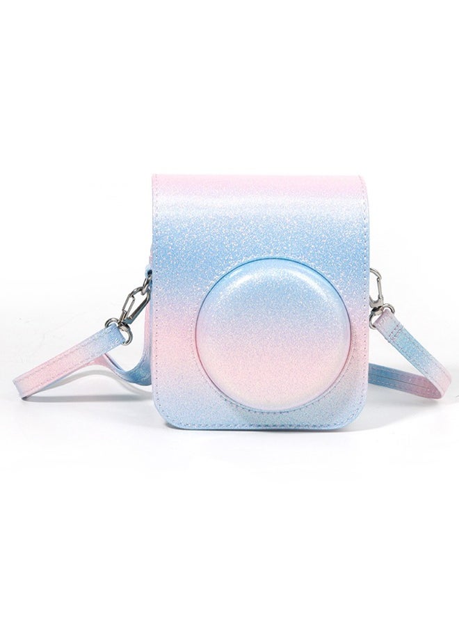 Generic Protective Case for Fujifilm Instax Mini 12 Instant Camera PU Leather Bag - With Light sensitive Holes, Premium Leather Camera Bag Cover with Removable&Adjustable Strap (Blue pink color),Better Protection  - Image 1