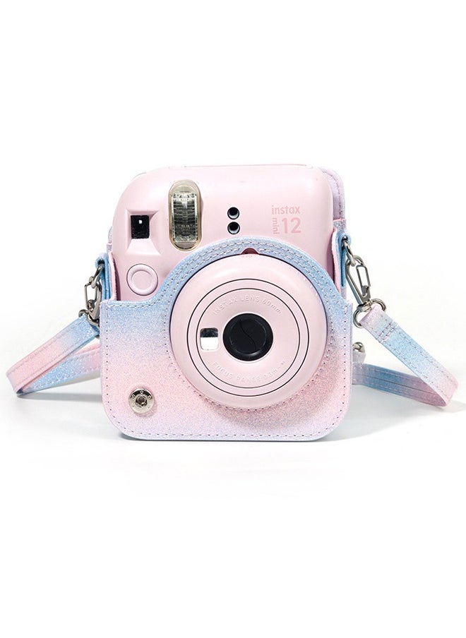 Generic Protective Case for Fujifilm Instax Mini 12 Instant Camera PU Leather Bag - With Light sensitive Holes, Premium Leather Camera Bag Cover with Removable&Adjustable Strap (Blue pink color),Better Protection  - Image 3