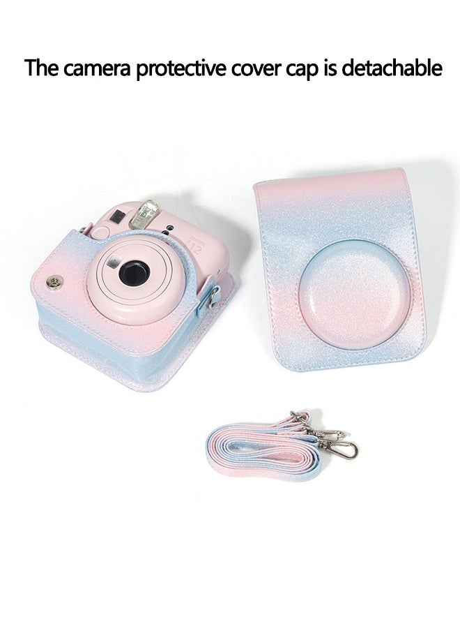 Generic Protective Case for Fujifilm Instax Mini 12 Instant Camera PU Leather Bag - With Light sensitive Holes, Premium Leather Camera Bag Cover with Removable&Adjustable Strap (Blue pink color),Better Protection  - Image 4