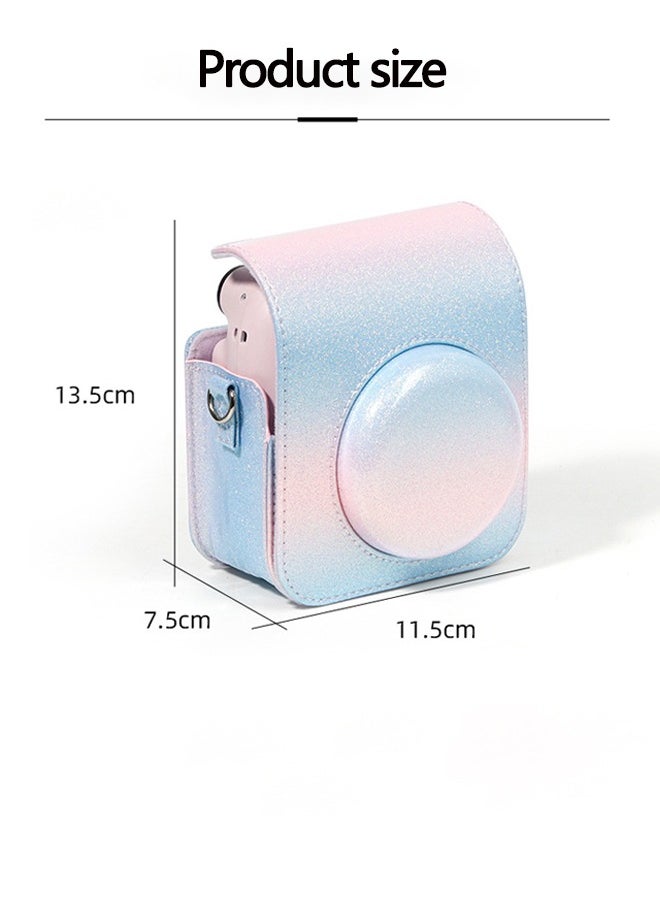 Generic Protective Case for Fujifilm Instax Mini 12 Instant Camera PU Leather Bag - With Light sensitive Holes, Premium Leather Camera Bag Cover with Removable&Adjustable Strap (Blue pink color),Better Protection  - Image 5