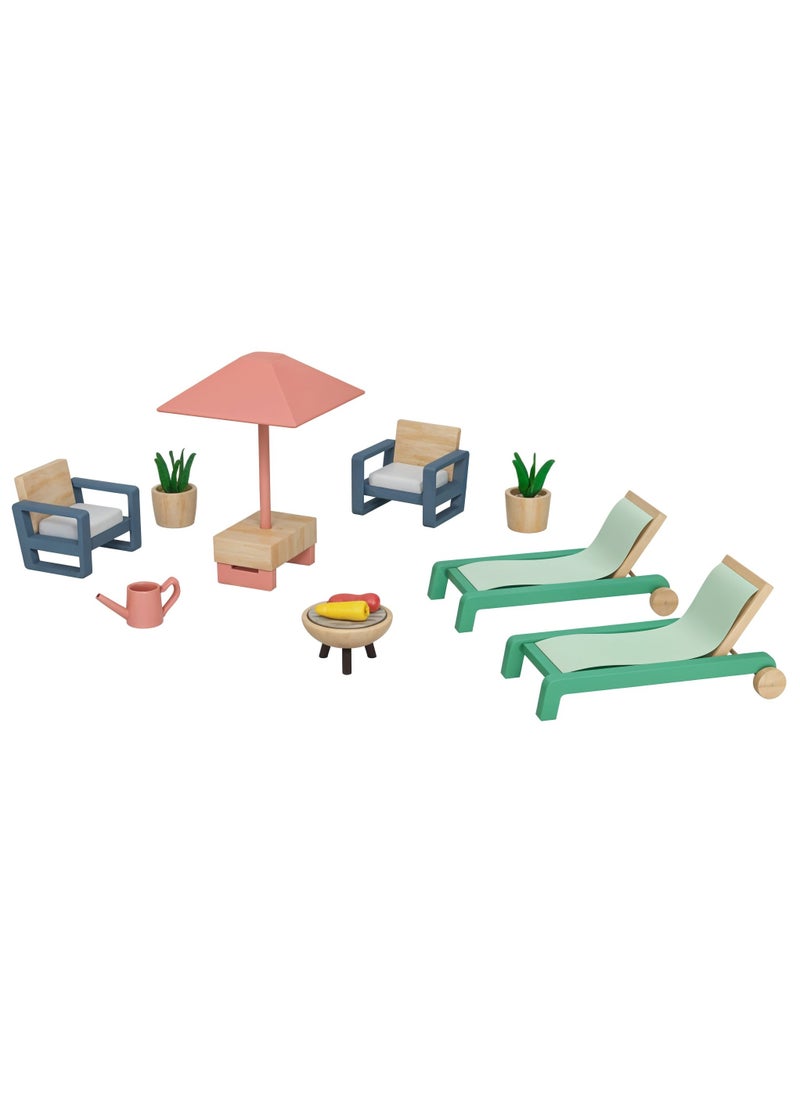 Playtive Playtive Doll’s House Living Room Furniture Set , 15 Piece Miniature Wooden & Plastic Dollhouse Accessories with Sofa, Armchair, TV, Tables & Decor , Realistic Pretend Play for Kids Ages 3+  TÜV Rheinland Certified  - Image 1