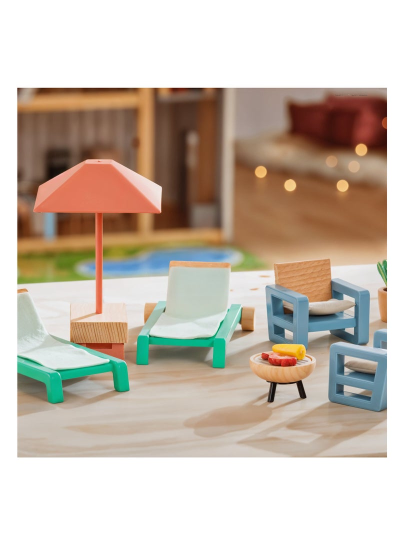 Playtive Playtive Doll’s House Living Room Furniture Set , 15 Piece Miniature Wooden & Plastic Dollhouse Accessories with Sofa, Armchair, TV, Tables & Decor , Realistic Pretend Play for Kids Ages 3+  TÜV Rheinland Certified  - Image 4