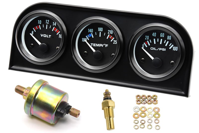 MAIMEIMI Triple Gauge Set 816V Volt Meter 100250 Water Temperature Gauge 0100 psi Oil Pressure Gauge 2 52mm 3 in1 Car Auto Gauge Kit Dashboard Black Console for 12V Cars Black
