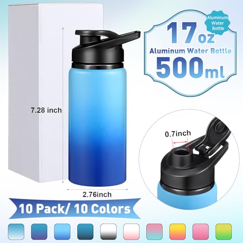 Mimorou 10 Pack Aluminum Water Bottles Bulk 17oz Reusable LeakProof Lightweight Sport Bottles Set for Travel Gym Team Camping Party Favors 10 ColorsGradient Color17oz - Image 3