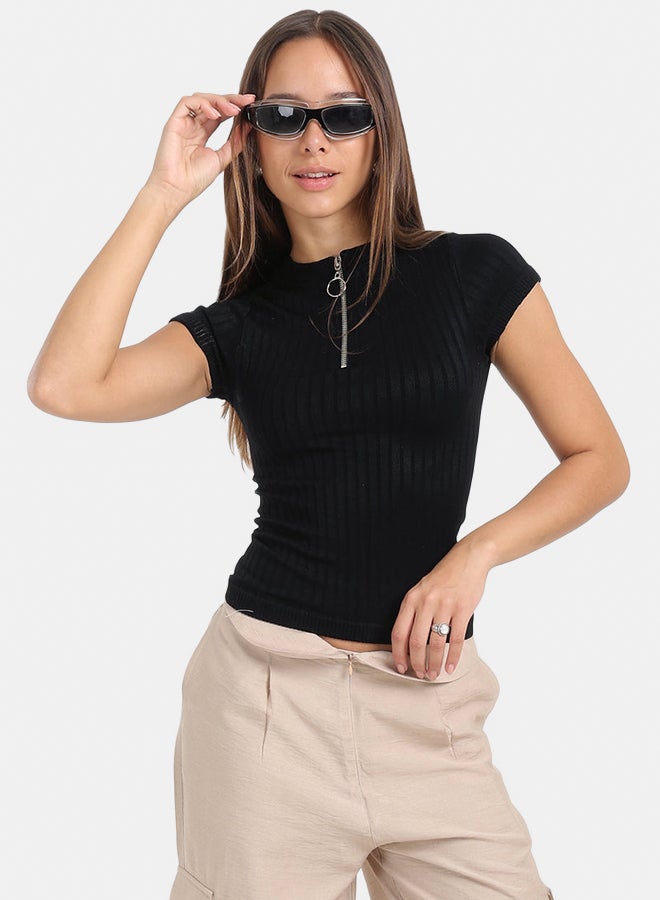 Carina Ribbed Seamless Half Zip Top - Image 1