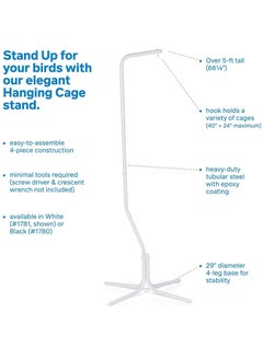 vsell24 Hanging Bird Cage Stand White Heavy duty tubular steel Bird Cage Stand For All Bird Cages 74.5X74.5X167cm  - Image 1