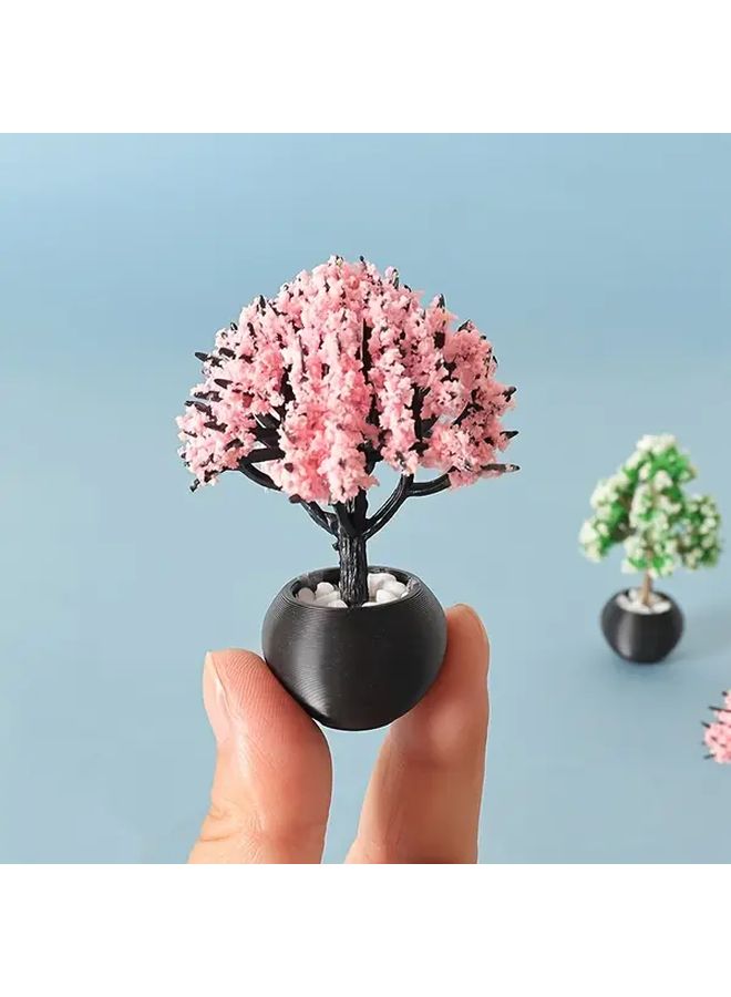 Miniature Dollhouse Garden Potted Plants Green Faux Flowers In Black Pots - Image 3