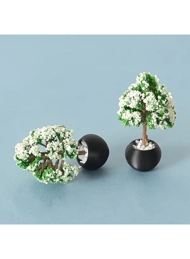 Miniature Dollhouse Garden Potted Plants Green Faux Flowers In Black Pots - Image 4