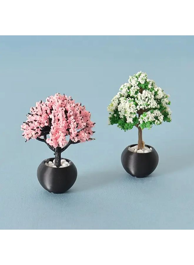 Miniature Dollhouse Garden Potted Plants Green Faux Flowers In Black Pots - Image 1