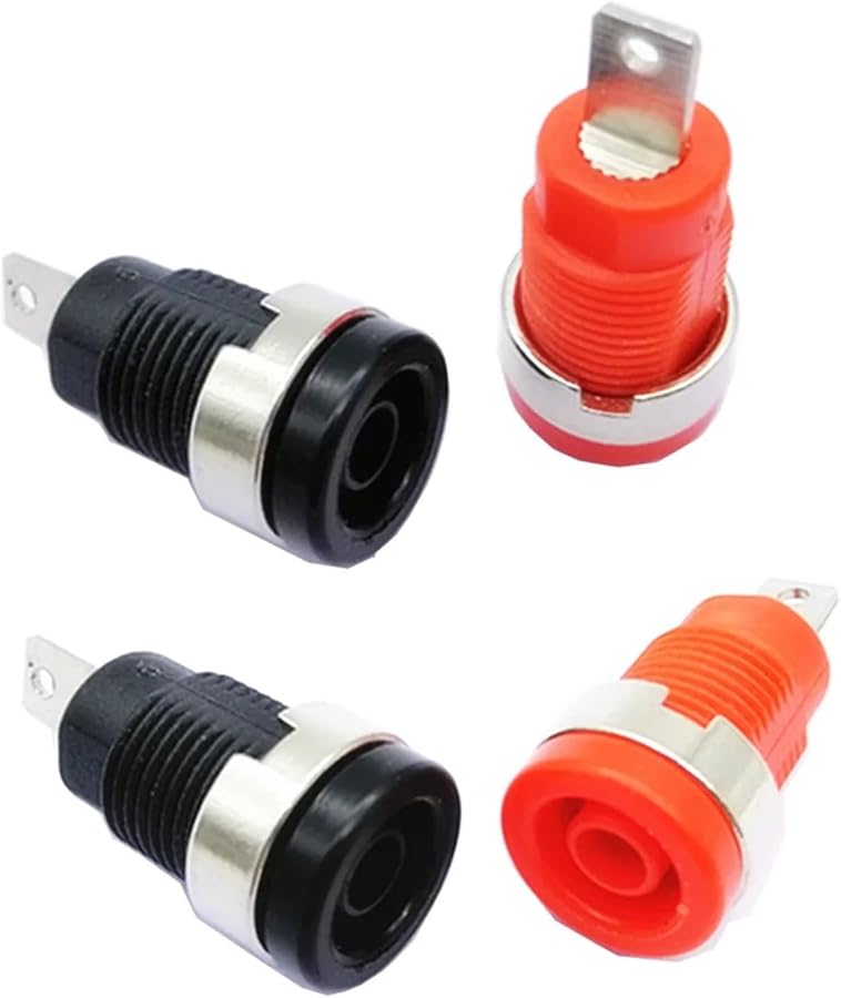 Insulated 4mm Banana Female Socket Binding Post Terminal Plug 12mm Panel Mount Test Probe Wire Connector 2Pc Red 2Pc Black - Image 3