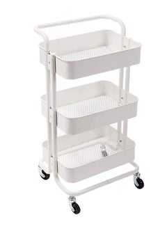 Miya 3 Tier Multipurpose Rolling Shelves Metal Cart Organizer White 85x45x35centimeter  - Image 1