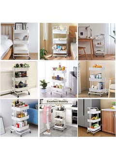 Miya 3 Tier Multipurpose Rolling Shelves Metal Cart Organizer White 85x45x35centimeter  - Image 5