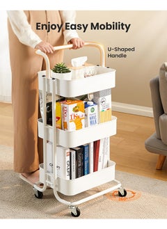 Miya 3 Tier Multipurpose Rolling Shelves Metal Cart Organizer White 85x45x35centimeter  - Image 4