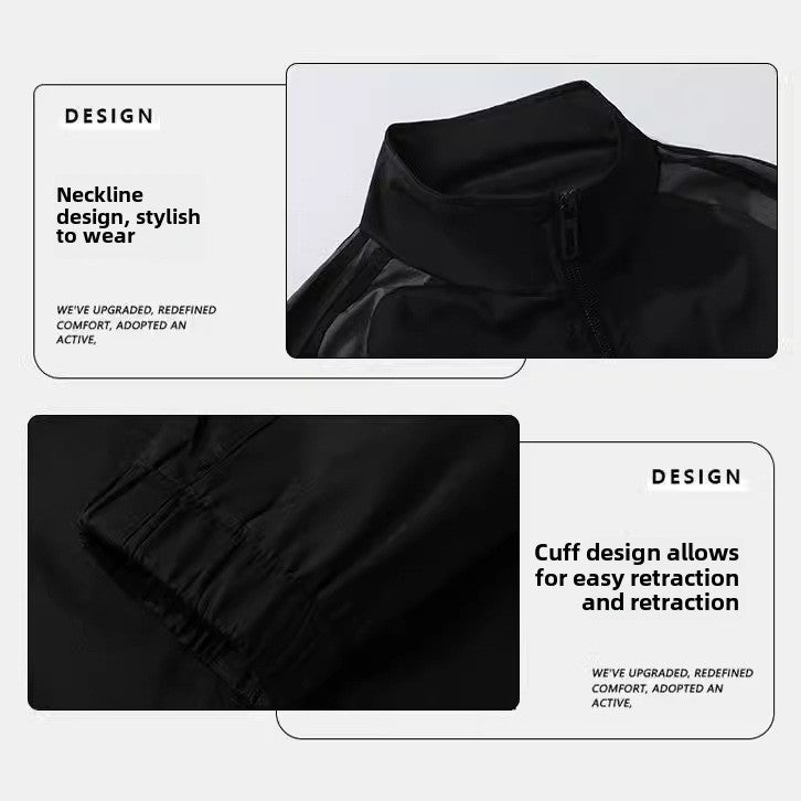 Cross-border Men and Women Couples Casual suit with Vertical Collar Spring and Autumn Jacket Pants All-match Cardigan Sportswear suit Black  - Image 5
