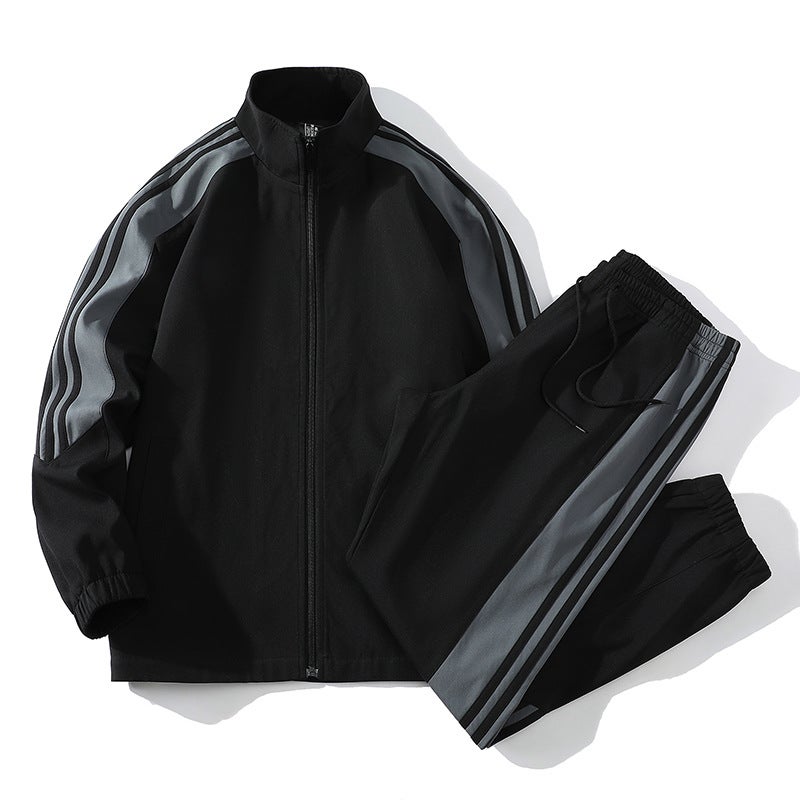 Cross-border Men and Women Couples Casual suit with Vertical Collar Spring and Autumn Jacket Pants All-match Cardigan Sportswear suit Black  - Image 3